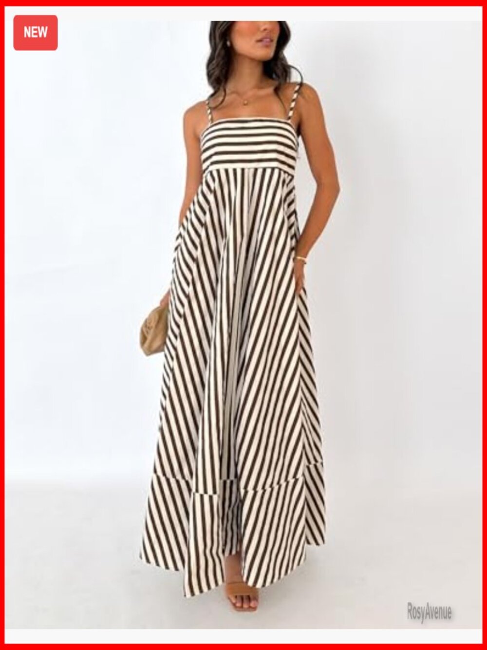 Striped Maxi Dress Smocked Backless Spaghetti Strap Boho Sundress - Picture 5 of 6